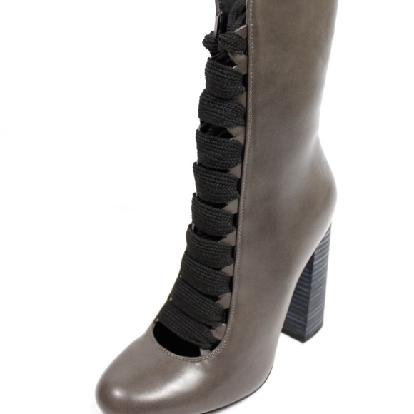 Chunky Stacked Heel Ankle Lace Up Round Toe bootie - Picture 3 of 5